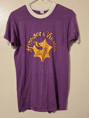 Vtg 70s Minnesota Vikings Ringer Shirt Mayo Spruce Single Stitch 18.5"x28"